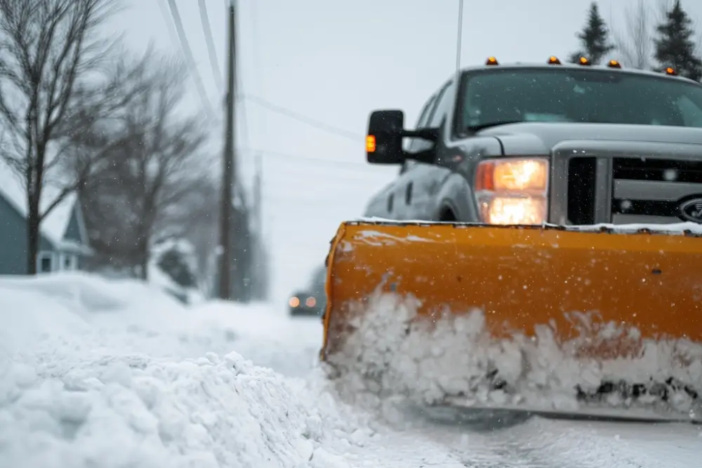 Photo of a truck plowing snow in Maine from Hines Ground Service